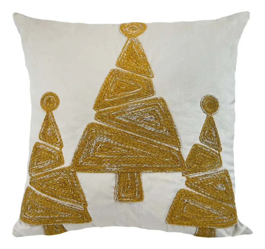 Almofada Natalina Veludo 45x45 Árvore Dourada Dourado Árvore Dourada