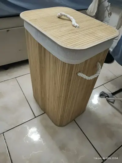 foto de Cesto Organizador De Roupa Suja Bambu 72l Dobrável Grande Bambu