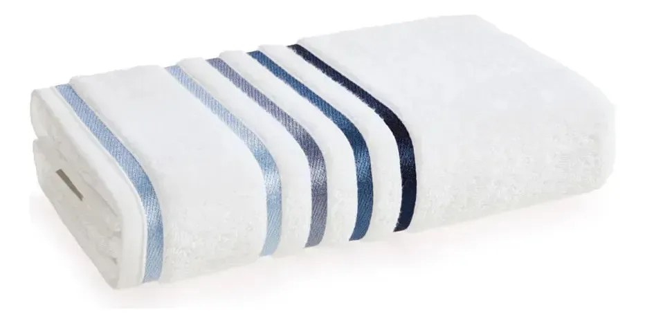 foto de Toalha De Banho Gigante Karsten Lumina Fio Penteado 500g/m² Cor Branco E Azul Listras