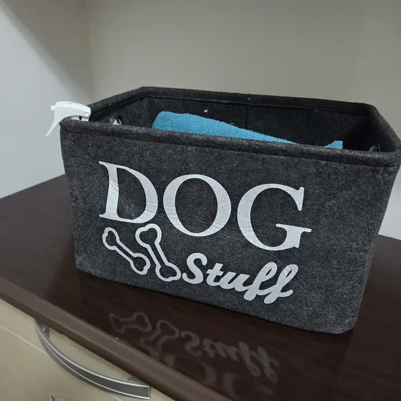 foto de Caixa Cesto Organizador Brinquedos Pet Gatos Cachorro Grande Preto Dog Stuff (estampa Texto Ossos)