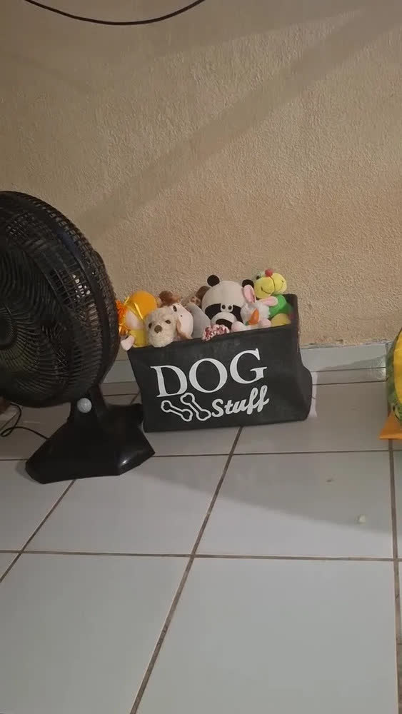 foto de Caixa Cesto Organizador Brinquedos Pet Gatos Cachorro Grande Preto Dog Stuff (estampa Texto Ossos)
