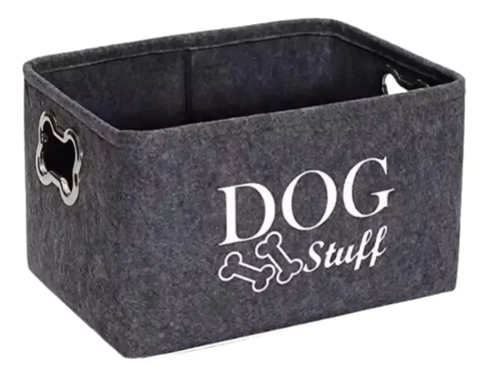 Caixa Cesto Organizador Brinquedos Pet Gatos Cachorro Grande Preto Dog Stuff (estampa Texto Ossos)