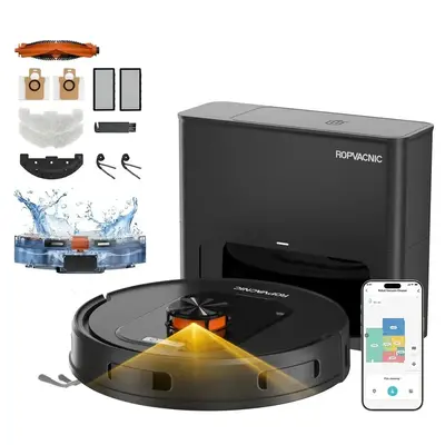 foto de Robô Aspirador De Pó Ropvacnic L2 Pro Estação Automático Wi-fi De Passa Pano Mapeamento Com Base Cor Preto