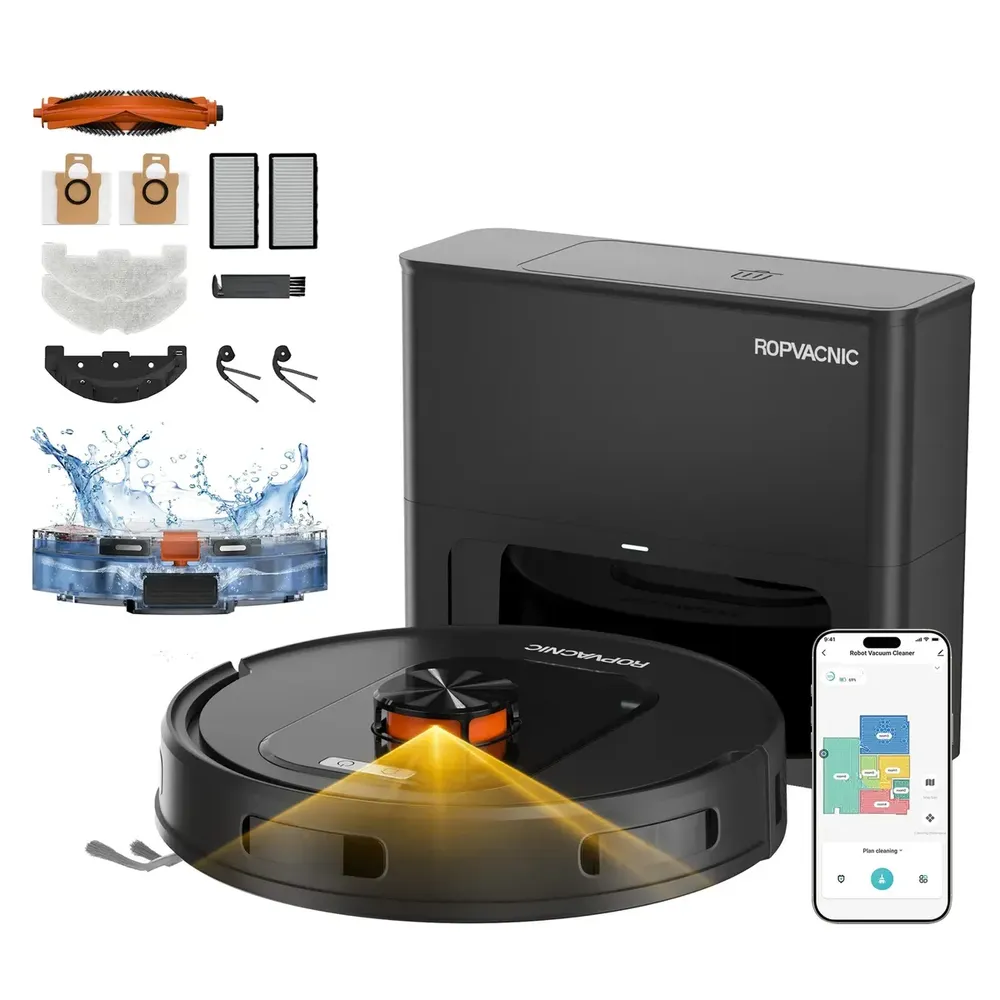 foto de Robô Aspirador De Pó Ropvacnic L2 Pro Estação Automático Wi-fi De Passa Pano Mapeamento Com Base Cor Preto