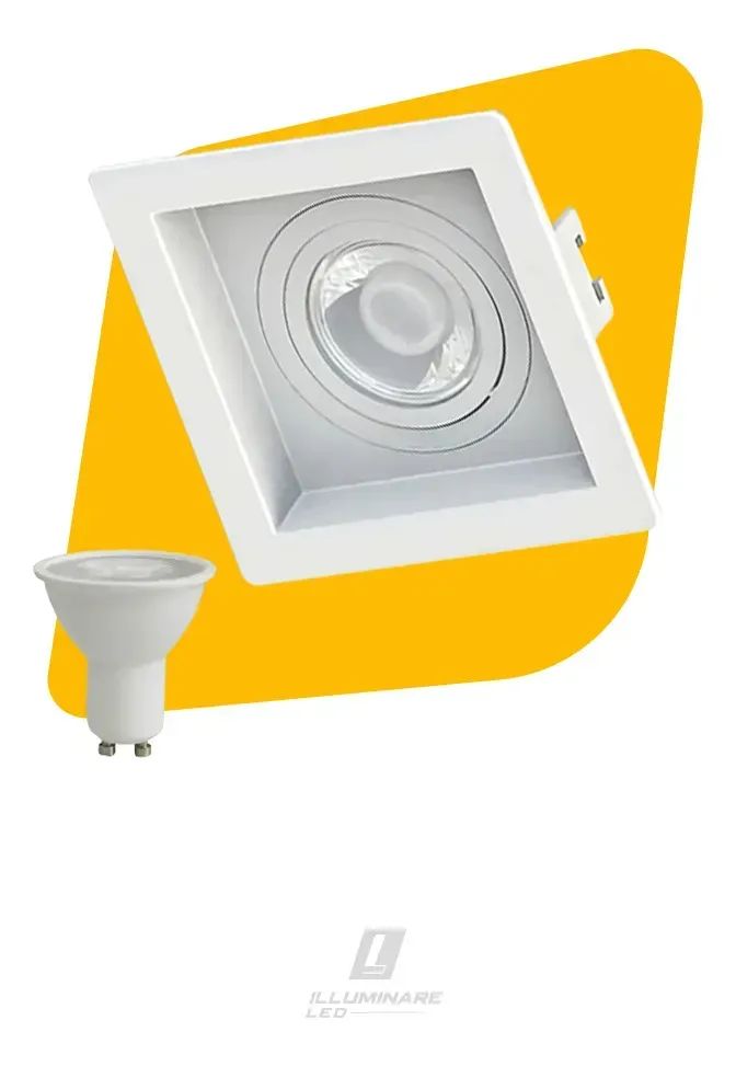 Spot Embutido Quadrado Recuado Dicróica Mr16 Branco + Lâmpada 3000k Branco - Quente