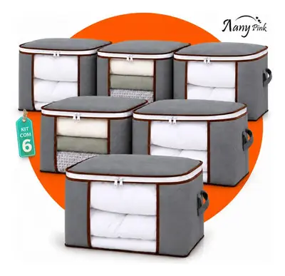 foto de Kit 6 Sacos Edredom Organizadores Guarda Roupa Dobrável Nylon Cobertor Roupa De Cama Travesseiro Organizador Multiuso Com Zíper Alça Reforçada Para Closet Armário Mudança E Armazenamento - Nany Pink