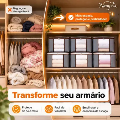 foto de Kit 6 Sacos Edredom Organizadores Guarda Roupa Dobrável Nylon Cobertor Roupa De Cama Travesseiro Organizador Multiuso Com Zíper Alça Reforçada Para Closet Armário Mudança E Armazenamento - Nany Pink