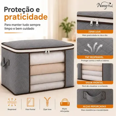 foto de Kit 6 Sacos Edredom Organizadores Guarda Roupa Dobrável Nylon Cobertor Roupa De Cama Travesseiro Organizador Multiuso Com Zíper Alça Reforçada Para Closet Armário Mudança E Armazenamento - Nany Pink