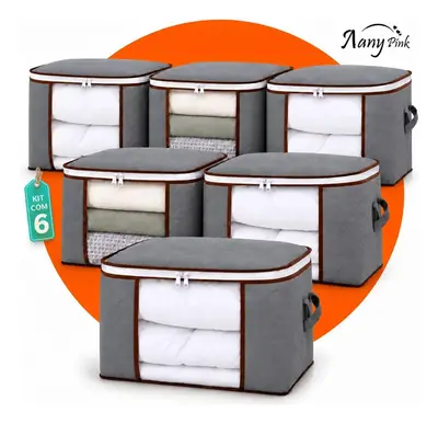 foto de Kit 6 Sacos Edredom Organizadores Guarda Roupa Dobrável Nylon Cobertor Roupa De Cama Travesseiro Organizador Multiuso Com Zíper Alça Reforçada Para Closet Armário Mudança E Armazenamento - Nany Pink