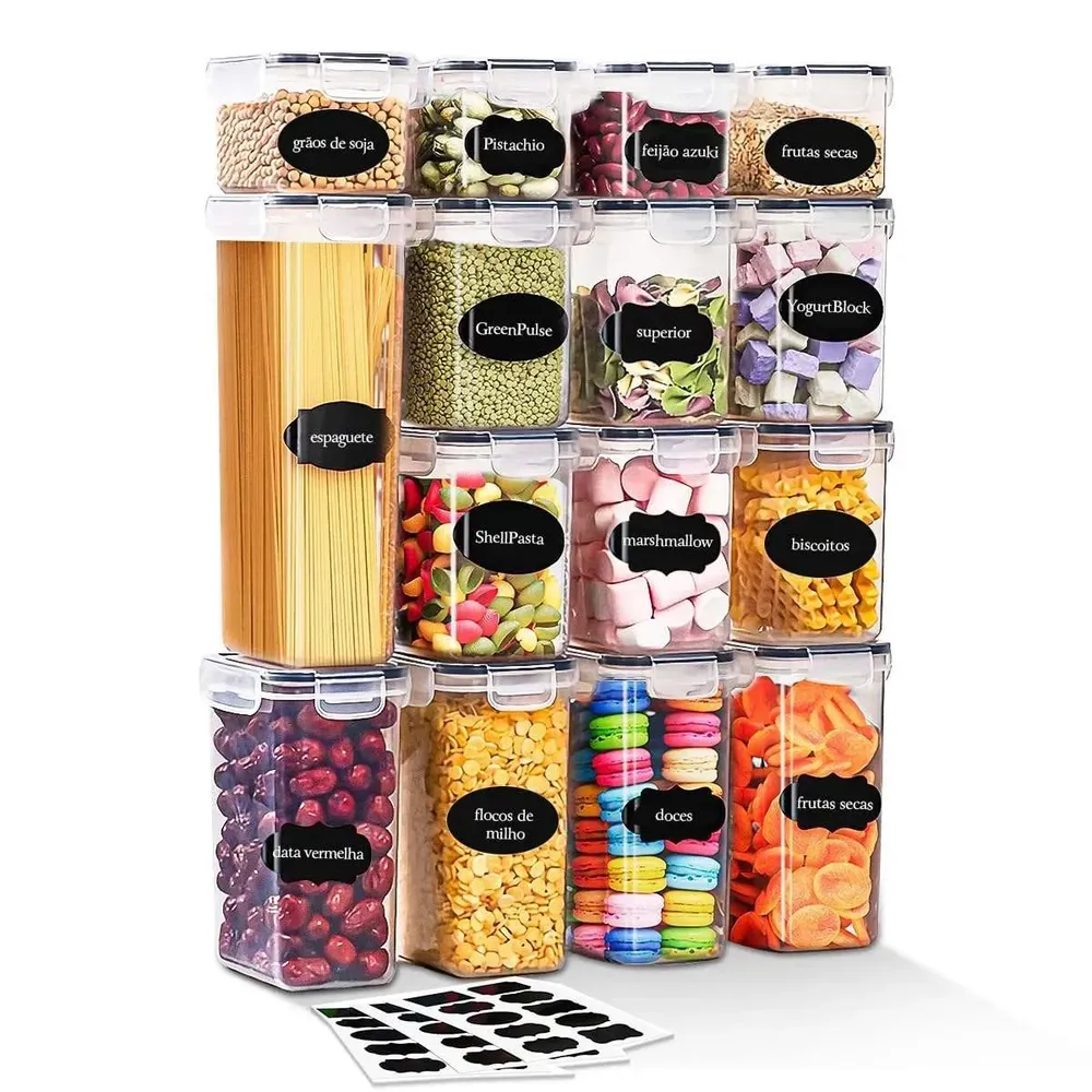 Kit 15 Potes Herméticos - Bpa Free Organizador Com Tampa Para Alimentos, Empilhável, Porta Mantimentos