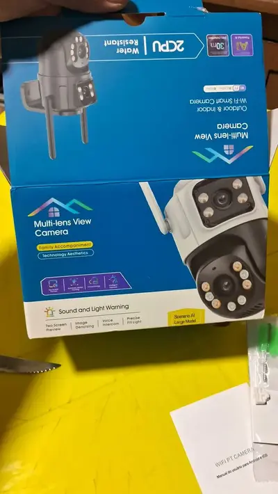 foto de Câmera De Seguranca Externa Ip Wifi 2.4g/5ghz Hd 6mp Lente Dupla App Icsee Visão Noturna, Alarme Luminoso, Rastreamento Automático