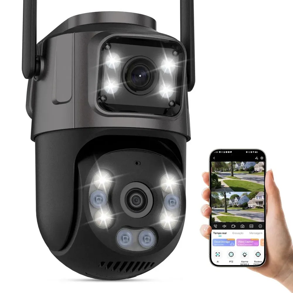 Câmera De Seguranca Externa Ip Wifi 2.4g/5ghz Hd 6mp Lente Dupla App Icsee Visão Noturna, Alarme Luminoso, Rastreamento Automático