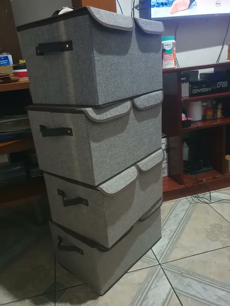 foto de Caixa Organizadora Dobrável Rígida Grande Com Tampa E Alça Off White Bege / Caixa Resistente Lisa