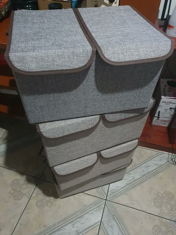 foto de Caixa Organizadora Dobrável Rígida Grande Com Tampa E Alça Off White Bege / Caixa Resistente Lisa