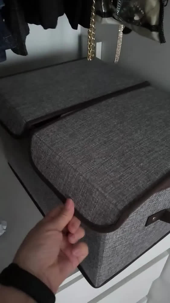 foto de Caixa Organizadora Dobrável Rígida Grande Com Tampa E Alça Off White Bege / Caixa Resistente Lisa