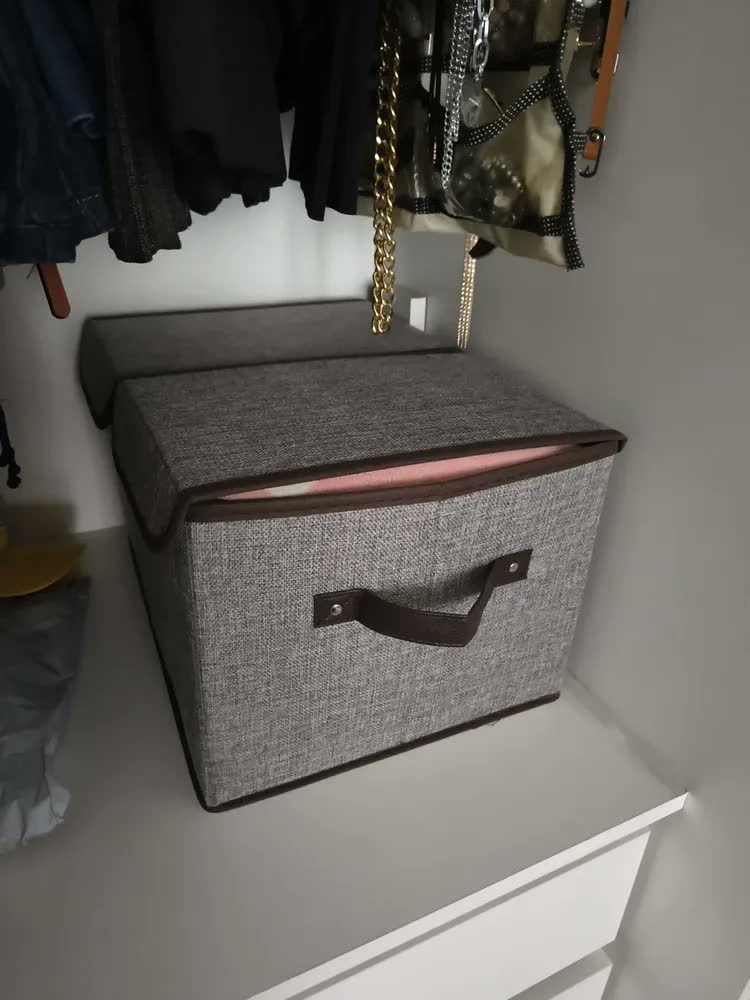 foto de Caixa Organizadora Dobrável Rígida Grande Com Tampa E Alça Off White Bege / Caixa Resistente Lisa