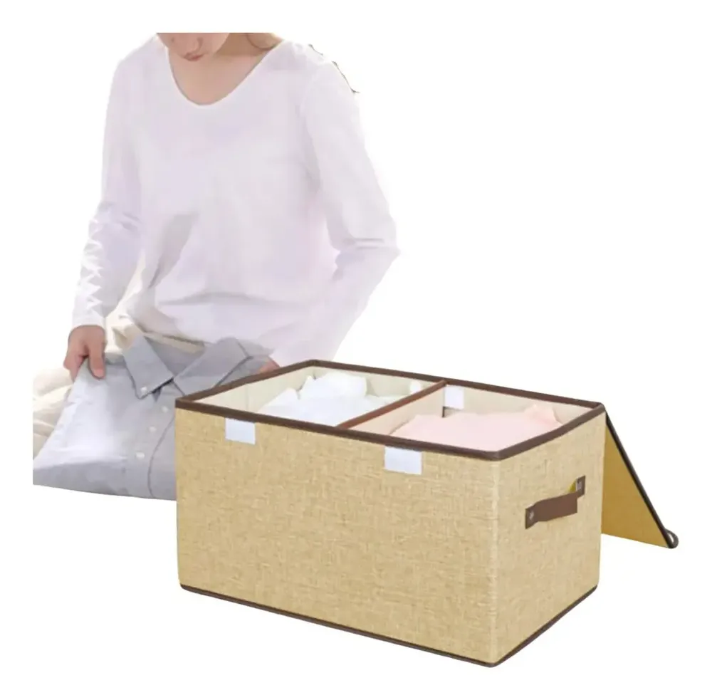 Caixa Organizadora Dobrável Rígida Grande Com Tampa E Alça Off White Bege / Caixa Resistente Lisa