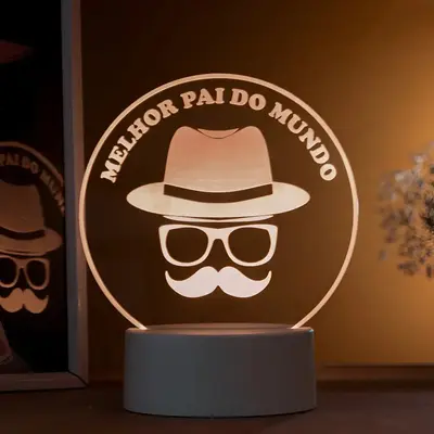foto de Luminária Led 3d Melhor Pai Do Mundo - Abajur De Mesa Branco