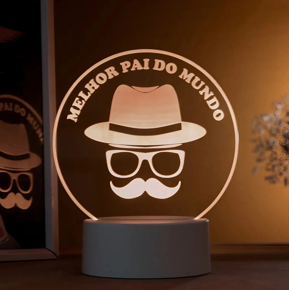 Luminária Led 3d Melhor Pai Do Mundo - Abajur De Mesa Branco