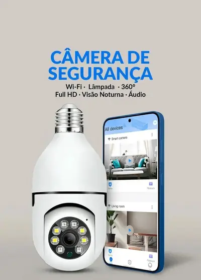 foto de Câmera de Segurança Lâmpada Wi-Fi IP 360 Graus Full HD 1080p E27 Monitoramento Residencial Interno Pelo Celular Aplicativo Sensor Movimento Visão Noturna Áudio Bidirecional Câmera Robô Vigilância