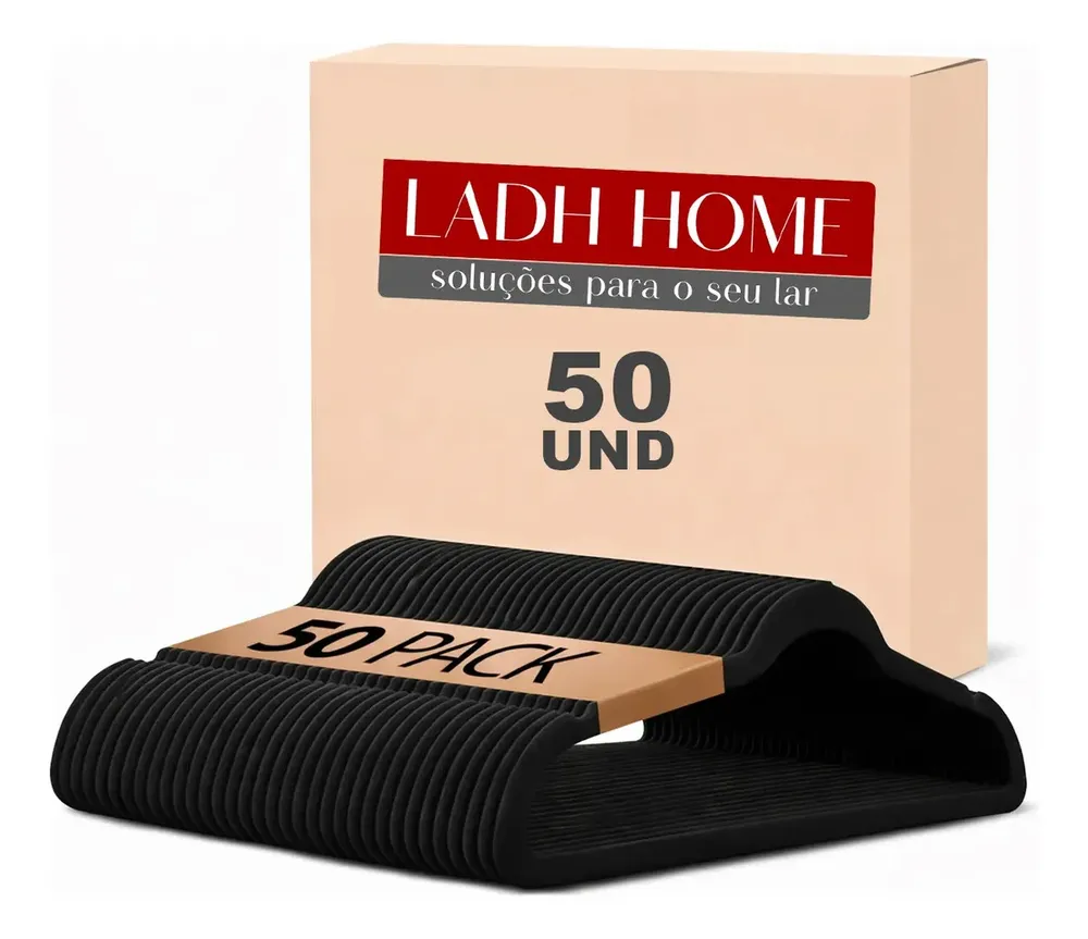 50 Cabides De Veludo Premium Antideslizantes Closet Elegante Preto