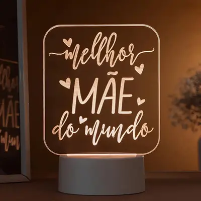 foto de Luminária Led 3d Melhor Mãe Do Mundo - Abajur De Mesa Branco