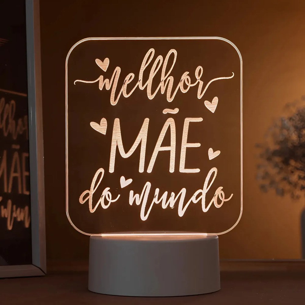 Luminária Led 3d Melhor Mãe Do Mundo - Abajur De Mesa Branco