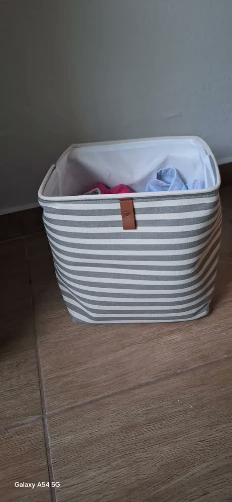 foto de Cesto Organizador Roupa Suja Dobrável Multiuso 30l Listrado Cor Bege