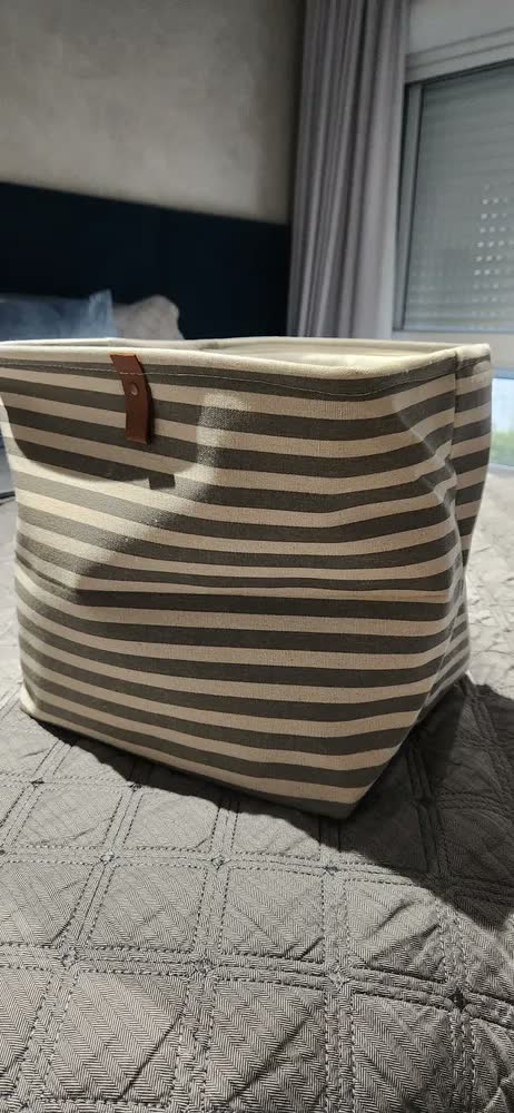 foto de Cesto Organizador Roupa Suja Dobrável Multiuso 30l Listrado Cor Bege