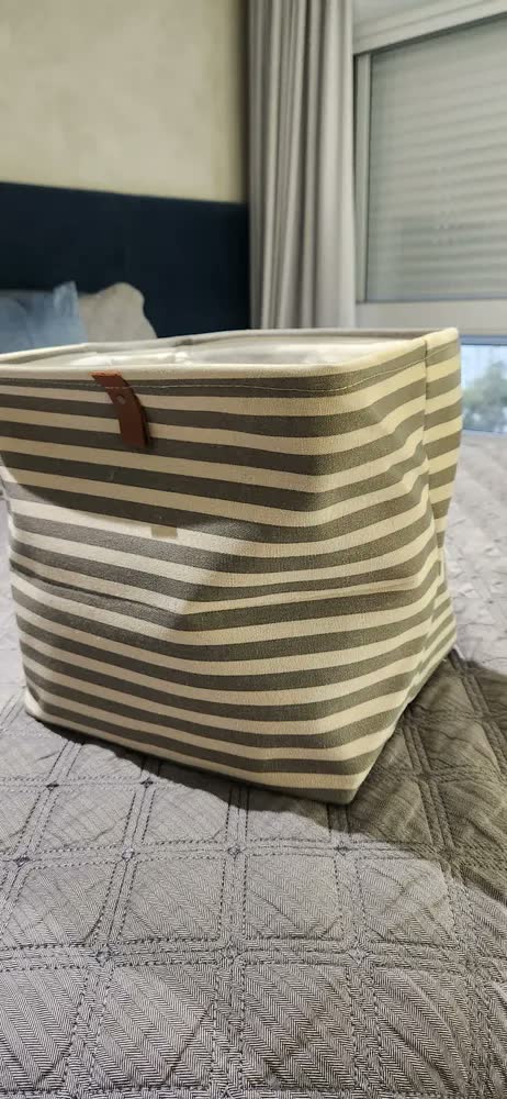 foto de Cesto Organizador Roupa Suja Dobrável Multiuso 30l Listrado Cor Bege