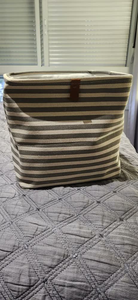 foto de Cesto Organizador Roupa Suja Dobrável Multiuso 30l Listrado Cor Bege