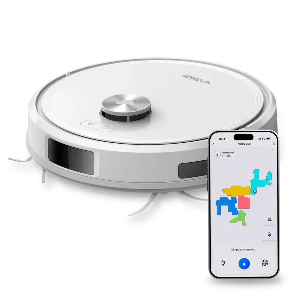 foto de Robô Aspirador Velds V50, 10000pa Mapeamento Avançado Sensor Antiqueda, Branco