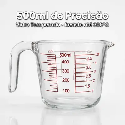 foto de Jarra Medidora 500ml Copo Medidas Vidro Temperado Alça Bico Vidro Temperado