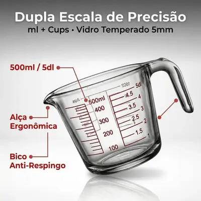 foto de Jarra Medidora 500ml Copo Medidas Vidro Temperado Alça Bico Vidro Temperado