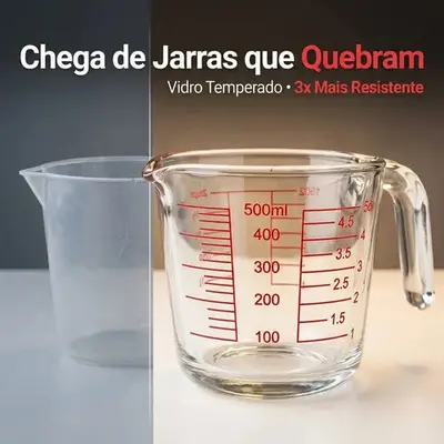 foto de Jarra Medidora 500ml Copo Medidas Vidro Temperado Alça Bico Vidro Temperado