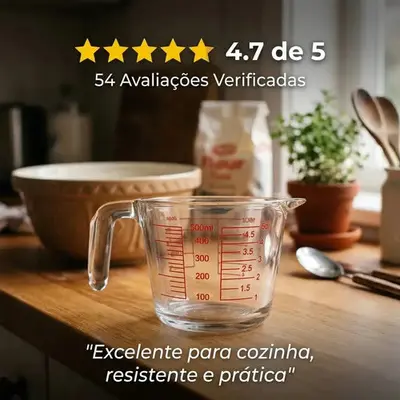 foto de Jarra Medidora 500ml Copo Medidas Vidro Temperado Alça Bico Vidro Temperado