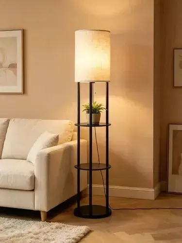 foto de Luminária prática de três níveis para casa moderna, com prateleiras, ideal para a sala de estar e o quarto
