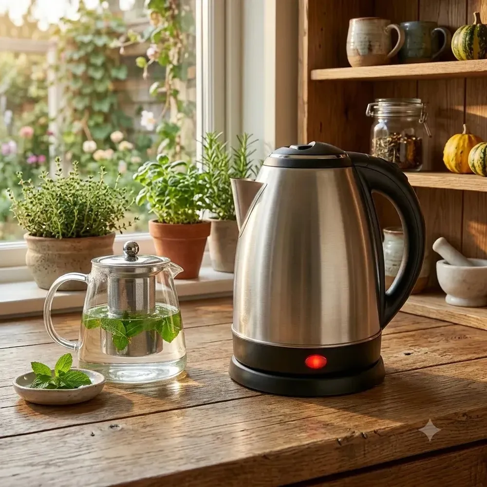 Chaleira Jarra Elétrica 1,8l Litros Em Inox Desligamento Automático Aquecimento Rápido Segura Café Chá Fácil Abertura Tampa Alça Hold On Divinamente
