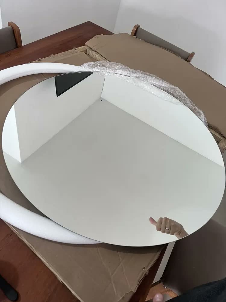 foto de Espelho 90cm Gigante Redondo Com Moldura Borda Couro Adnet Moldura Marrom-escuro