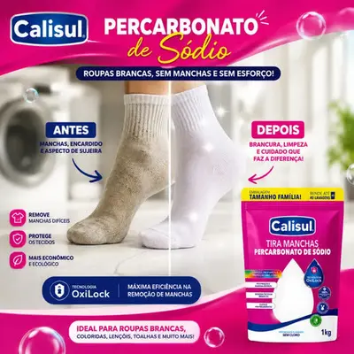 foto de Percarbonato De Sódio 100% Puro Tira Manchas Alvejante - 1kg Calisul