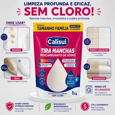 foto de Percarbonato De Sódio 100% Puro Tira Manchas Alvejante - 1kg Calisul