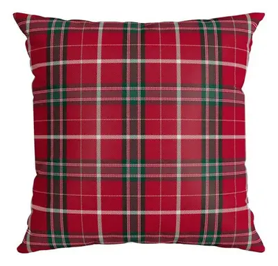 foto de Almofada Natalina Xadrez Escocês Dupla Face 45x45cm Vermelho Xadrez