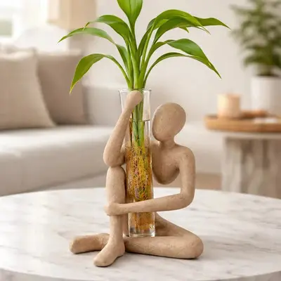 foto de Vaso Decorativo Pensador Com Tubo De Vidro Para Plantas Cor Marrom-claro Areia