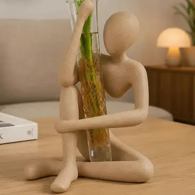 foto de Vaso Decorativo Pensador Com Tubo De Vidro Para Plantas Cor Marrom-claro Areia