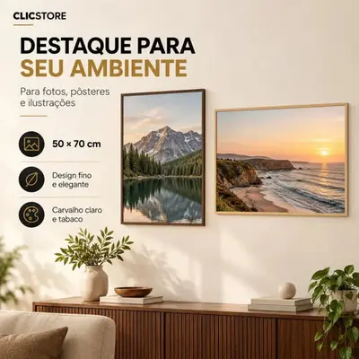 foto de Moldura 50x70 com Acetato para Poster Quadros Foto Fotografia Diploma Quebra Cabeça Sala Quarto Clic Store Cor Marrom