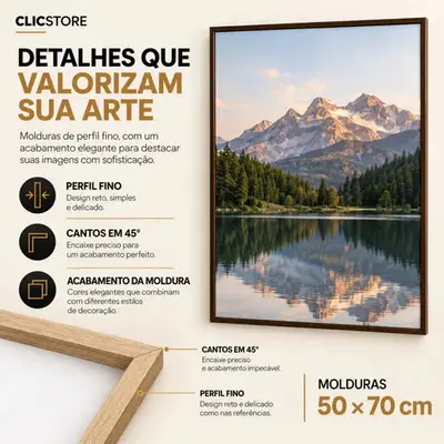 foto de Moldura 50x70 com Acetato para Poster Quadros Foto Fotografia Diploma Quebra Cabeça Sala Quarto Clic Store Cor Marrom
