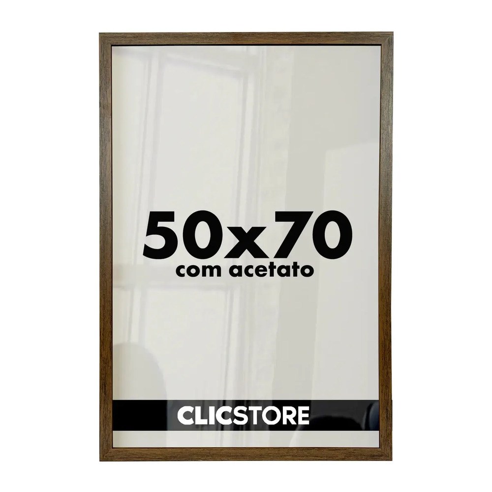 Moldura 50x70 com Acetato para Poster Quadros Foto Fotografia Diploma Quebra Cabeça Sala Quarto Clic Store Cor Marrom